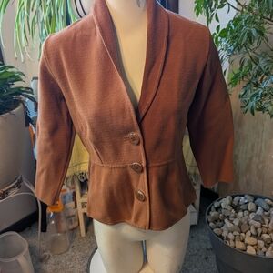Excellent Alfani Brown Fitted Peplum Style Silhouette Knit Swtr Jkt Sz Med
